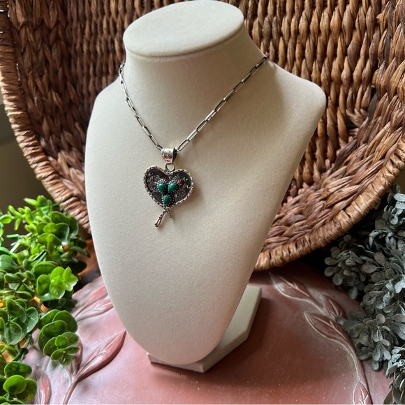 925 Sterling Silver Heart Snake Cactus Pendant Southwest Desert Boho - Picture 12 of 14